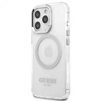 Guess GUHMP13LHTRMS Metal Outline MagSafe Hard Case for iPhone 13 Pro / iPhone 13 6.1 inch - Silver
