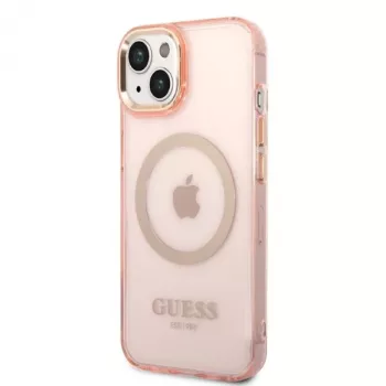 Průsvitné pevné pouzdro Guess Gold Outline Translucent MagSafe pro iPhone 13/14/15 6,1