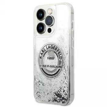 Karl Lagerfeld iPhone 14 Pro 6,1 inch pevné pouzdro Liquid Glitter RSG stříbrné