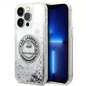 Karl Lagerfeld KLHCP14XLCRSGRS Liquid Glitter pevné pouzdro pro Apple iPhone 14 Pro Max 6,7 inch stříbrné