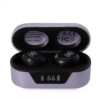 Bezdrátová stereo sluchátka Guess GUTWST31EU Bluetooth 5.3 s nabíjecím pouzdrem fialová