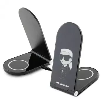 Karl Lagerfeld skládací 2v1 bezdrátová nabíječka 15W černá Ikonik MagSafe