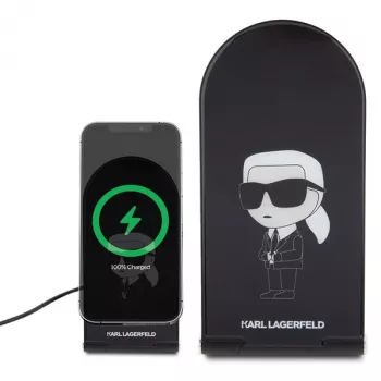 Karl Lagerfeld skládací 2v1 bezdrátová nabíječka 15W černá Ikonik MagSafe