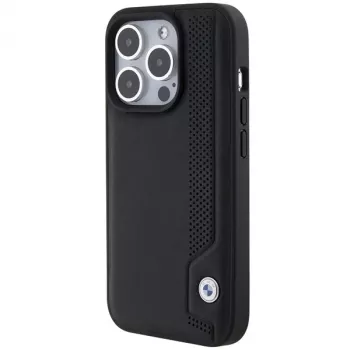 Pevné kožené pouzdro BMW BMHCP15X22RBDK Blue Dots pro iPhone 15 Pro Max 6,7