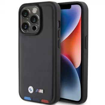 Kožené pouzdro BMW Leather Stamp Tricolor pro iPhone 15 Pro 6,1