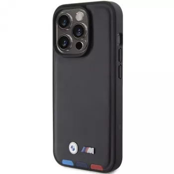 Kožené pouzdro BMW Leather Stamp Tricolor pro iPhone 15 Pro 6,1