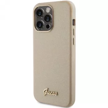 Guess GUHCP15XPGMCSD Glitter Glossy Script Hard Case for Apple iPhone 15 Pro Max 6.7 inch Light Gold