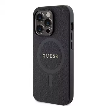 GUESS Saffiano PU pouzdro MagSafe pro iPhone 15 Pro černé