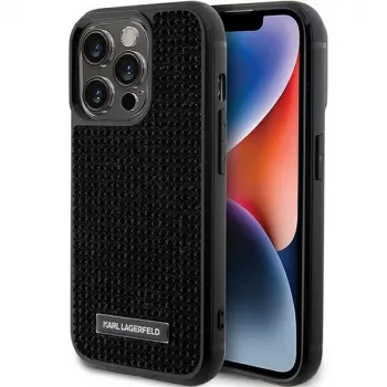 Karl Lagerfeld KLHCP15LHDSPLK pevné pouzdro pro iPhone 15 Pro 6,1 inch černé s logem z kamínků a kovovou destičkou