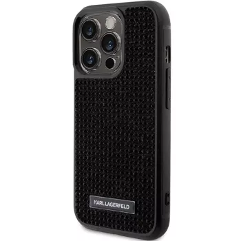 Karl Lagerfeld KLHCP15LHDSPLK pevné pouzdro pro iPhone 15 Pro 6,1 inch černé s logem z kamínků a kovovou destičkou