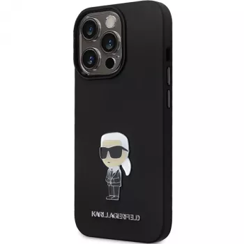 Karl Lagerfeld KLHCP14LSMHKNPK Ikonik silikonové pouzdro s kovovým pinem pro iPhone 14 Pro 6,1 inch černé
