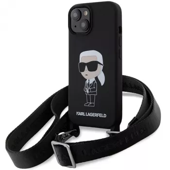 Karl Lagerfeld KLHCP15SSCBSKNK iPhone 15 / 14 / 13 6,1 inch pevné pouzdro černé Crossbody silikonové Ikonik