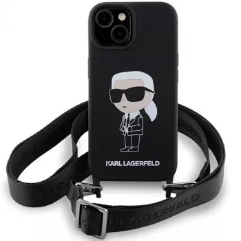 Karl Lagerfeld KLHCP15SSCBSKNK iPhone 15 / 14 / 13 6,1 inch pevné pouzdro černé Crossbody silikonové Ikonik