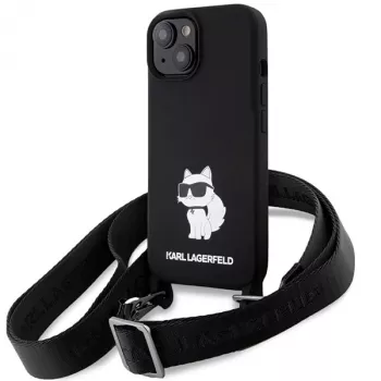 Karl Lagerfeld KLHCP15SSCBSCNK iPhone 15 / 14 / 13 6,1 inch pevné pouzdro černé Crossbody silikonové Choupette