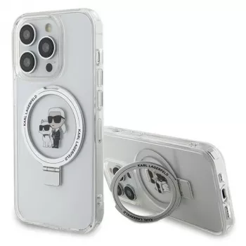 Pevné pouzdro Karl Lagerfeld KLHMP13LHMRSKCH pro iPhone 13 Pro / 13 6,1 inch bílé s prstencem Karl & Choupette MagSafe