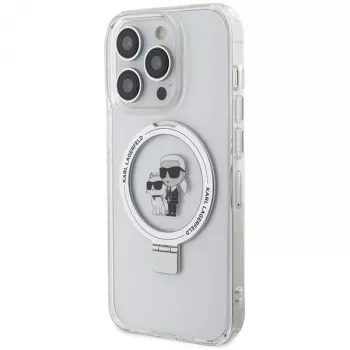 Pevné pouzdro Karl Lagerfeld KLHMP13LHMRSKCH pro iPhone 13 Pro / 13 6,1 inch bílé s prstencem Karl & Choupette MagSafe