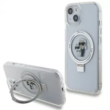 Pevné pouzdro Karl Lagerfeld KLHMP15SHMRSKCH pro iPhone 15/14/13 6,1 inch bílé s prstencem Karl & Choupette MagSafe