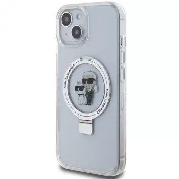 Pevné pouzdro Karl Lagerfeld KLHMP15SHMRSKCH pro iPhone 15/14/13 6,1 inch bílé s prstencem Karl & Choupette MagSafe