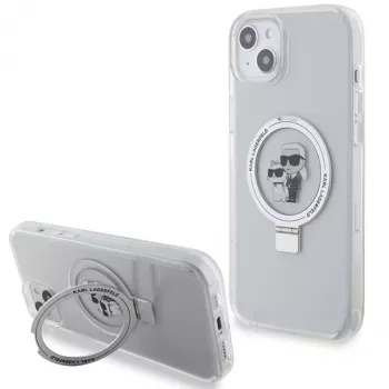 Pevné pouzdro Karl Lagerfeld KLHMP15MHMRSKCH pro iPhone 15 Plus / 14 Plus 6,7 inch bílé s prstencem Karl & Choupette MagSafe