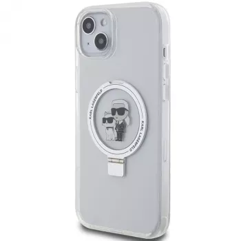 Pevné pouzdro Karl Lagerfeld KLHMP15MHMRSKCH pro iPhone 15 Plus / 14 Plus 6,7 inch bílé s prstencem Karl & Choupette MagSafe