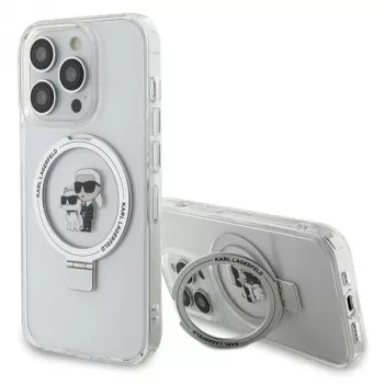 Karl Lagerfeld KLHMP15LHMRSKCH pevné pouzdro s prstencem a stojánkem MagSafe pro iPhone 15 Pro 6,1 inch bílé