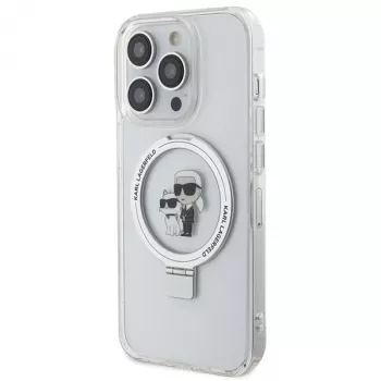 Karl Lagerfeld KLHMP15LHMRSKCH pevné pouzdro s prstencem a stojánkem MagSafe pro iPhone 15 Pro 6,1 inch bílé