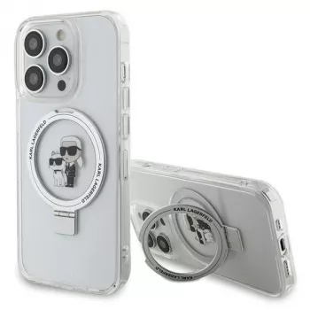 Pevné pouzdro Karl Lagerfeld KLHMP15XHMRSKCH s prstencem pro iPhone 15 Pro Max 6,7 inch bílé MagSafe Karl & Choupette