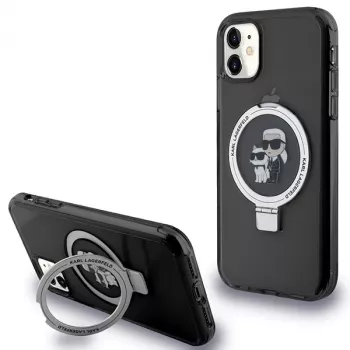 Pevné pouzdro Karl Lagerfeld KLHMN61HMRSKCK s prstencem pro iPhone 11 / Xr 6,1 inch černé MagSafe Karl & Choupette