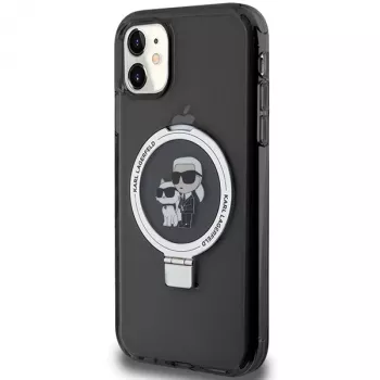 Pevné pouzdro Karl Lagerfeld KLHMN61HMRSKCK s prstencem pro iPhone 11 / Xr 6,1 inch černé MagSafe Karl & Choupette