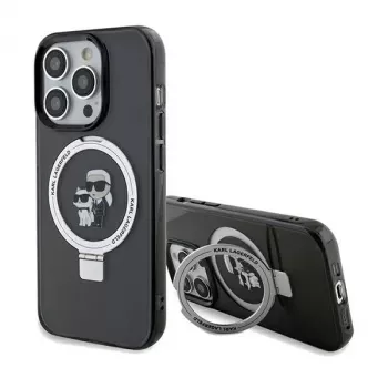 Pevné pouzdro Karl Lagerfeld pro iPhone 13 Pro Max 6,7 inch s prstencem Karl & Choupette MagSafe černé