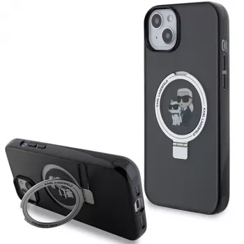 Pevné pouzdro Karl Lagerfeld KLHMP15SHMRSKCK pro iPhone 15 / 14 / 13 6,1 inch černé s prstencem Karl & Choupette MagSafe