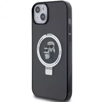 Pevné pouzdro Karl Lagerfeld KLHMP15SHMRSKCK pro iPhone 15 / 14 / 13 6,1 inch černé s prstencem Karl & Choupette MagSafe