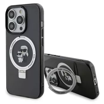 Pevné pouzdro s prstencovým stojánkem Karl & Choupette MagSafe Karl Lagerfeld KLHMP15XHMRSKCK pro iPhone 15 Pro Max 6,7 inch, černé