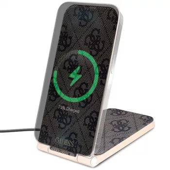 Guess skládací 2v1 bezdrátová nabíječka GUDCFAL4PEGW 15W hnědá 4G Pattern MagSafe
