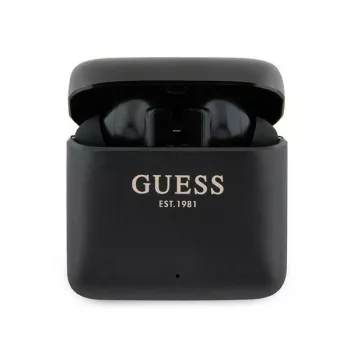 True Wireless Stereo Bluetooth sluchátka s nabíjecím pouzdrem Guess Printed Logo, černá