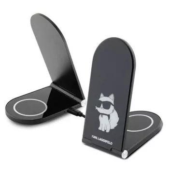 Karl Lagerfeld 2v1 skládací bezdrátová nabíječka KLDCRFALCHNK 15W černá Choupette MagSafe