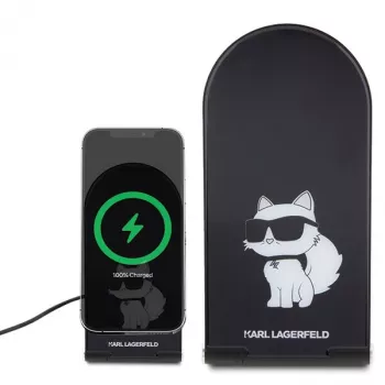 Karl Lagerfeld 2v1 skládací bezdrátová nabíječka KLDCRFALCHNK 15W černá Choupette MagSafe