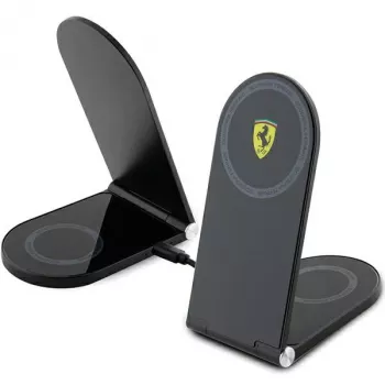 Ferrari skládací 2v1 bezdrátová nabíječka FECBFMALK 15W černá potištěné logo MagSafe