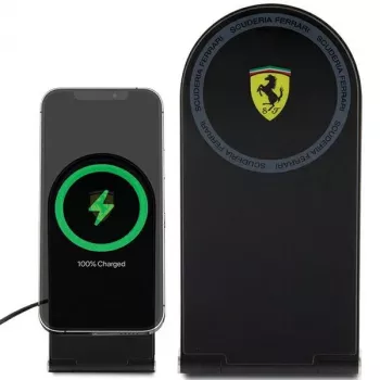 Ferrari skládací 2v1 bezdrátová nabíječka FECBFMALK 15W černá potištěné logo MagSafe