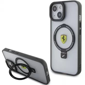 Pevné pouzdro s prstencovým stojánkem 2023 Collection MagSafe Ferrari FEHMP15SUSCAK pro iPhone 15 / 14 / 13 6,1 inch, černé