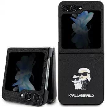 Pevné pouzdro Saffiano Karl & Choupette Pin Karl Lagerfeld pro Samsung Galaxy Z Flip5, černé