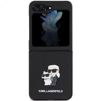 Pevné pouzdro Saffiano Karl & Choupette Pin Karl Lagerfeld pro Samsung Galaxy Z Flip5, černé