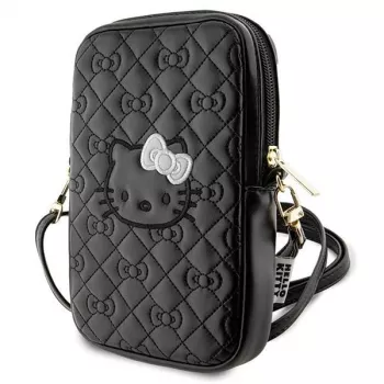 Hello Kitty Quilted Bows Strap - Crossbody Phone Bag (Black)