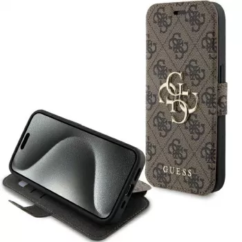 Guess GUBKP15L4GMGBR iPhone 15 Pro 6.1 inch Folio Case Brown 4G Metal Logo