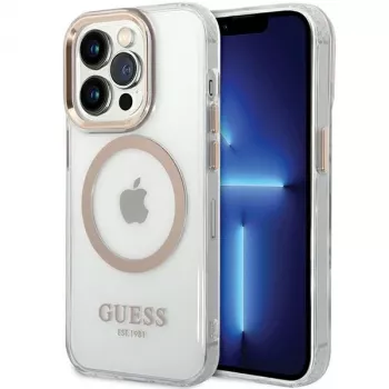 Guess GUHMP15LHTRMD pevné pouzdro Metal Outline pro Apple iPhone 15 Pro 6,1 inch zlaté MagSafe