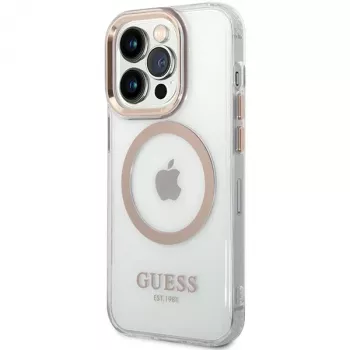 Guess GUHMP15LHTRMD pevné pouzdro Metal Outline pro Apple iPhone 15 Pro 6,1 inch zlaté MagSafe