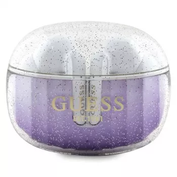 True Wireless Bluetooth sluchátka s nabíjecím pouzdrem Guess Glitter Gradient, fialová