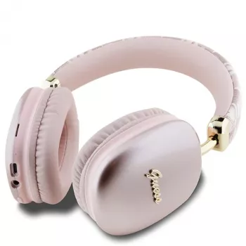 Guess Gcube Metallic Script Logo on-ear Bluetooth sluchátka růžová