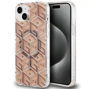 Guess GUHMP15MHGCUSTGW GCube Hardcase for iPhone 15 Plus / 14 Plus 6.7 inch Brown IML MagSafe