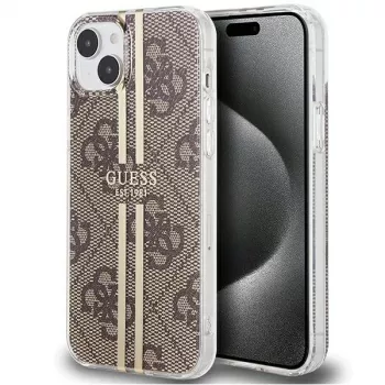 Pevné pouzdro IML 4G Gold Stripe Guess GUHCP15MH4PSEGW pro iPhone 15 Plus / 14 Plus 6,7 inch, hnědé